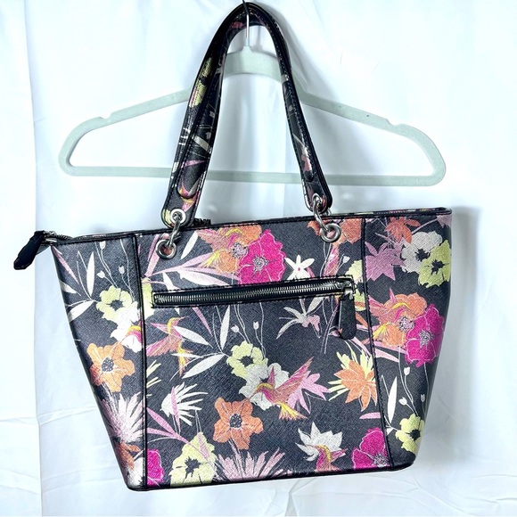 GUESS Floral Tote Large Shoulder Handbag Black Multicolor with wallet NWT - Picture 3 of 13